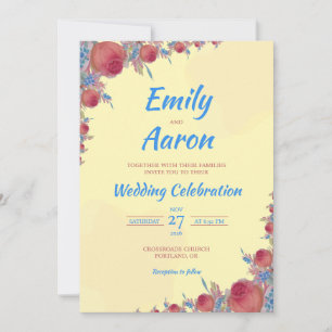 Invitación Rosa Coral Amarillo Boho Floral Boda Acuarela