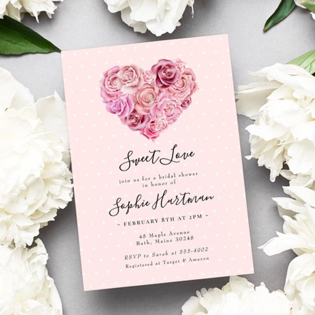Invitación Rosa Corazón Floral Pink Bridal Shower (Subido por el creador)