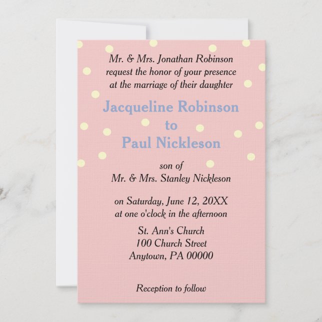 Invitación Rosa Cream Polka Dots Blue Boda (Anverso)