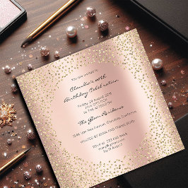Invitación Rosa Crystals De Oro Dots Confetti Champaigne Gold