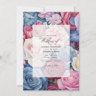 Invitación Rosa Cuarzo, Azul Polvoriento, Rosa y Crema Boda