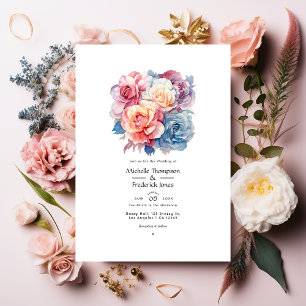 Invitación Rosa Cuarzo, Azul Polvoriento, Rosa y Crema Boda