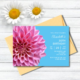 Invitación Rosa Dahlia Floral Azul 30 cumpleaños