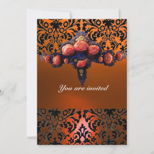 INVITACIÓN ROSA DAMASCO GEM Y ROSAS ROSADAS MONOGRAMA