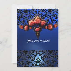 INVITACIÓN ROSA DAMASCO GEM Y ROSAS ROSADAS MONOGRAMA