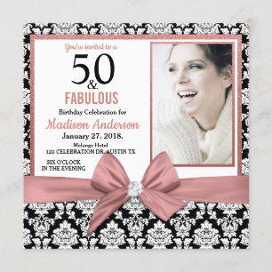 Invitación Rosa damasco negro con arco dorado 50.ª foto de cu