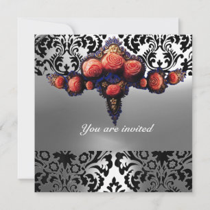 INVITACIÓN ROSA DAMASCO Y ROSAS ROSADAS MONOGRAMA