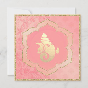 Invitación Rosa Damask Gold Ganesh Boda hindú