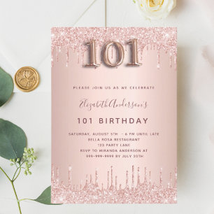 Invitación rosa de 101 años oro gotea elegante