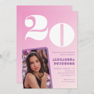 Invitación rosa de 20 años Retro Photo