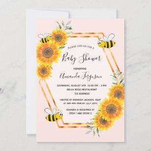 Invitación Rosa de abejas con burbujas girasoles rosados duch