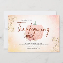 Invitación Rosa de Acción de Gracias Purpurina de Oro Invitac
