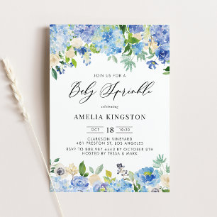 Invitación Rosa de acuarela azul e hidrangea