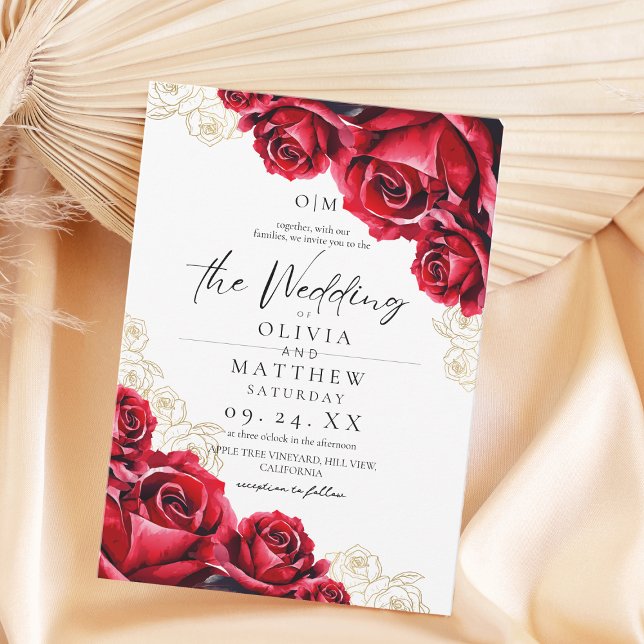 Invitación Rosa de acuarela Boda Burgundy Gold (Subido por el creador)