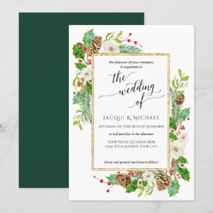 Invitación Rosa de acuarela Boda de Invierno Saltos de Cono d