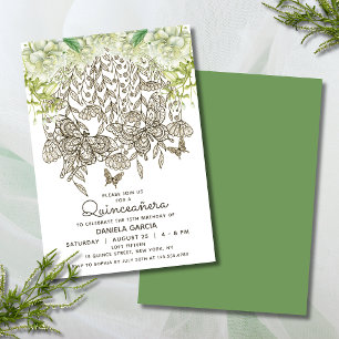 Invitación Rosa de acuarela Butterfly Bloom Quinceañera