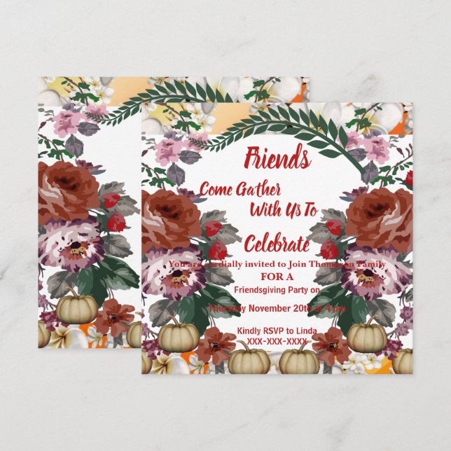 Invitación Rosa de acuarela de las calabazas de otoño de Frie (Anverso / Reverso)