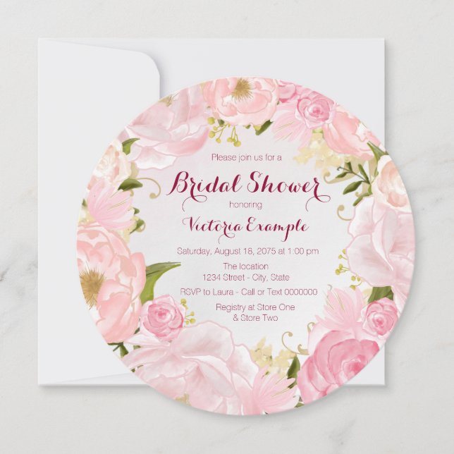 Invitación Rosa de acuarela Ducha de novia (Anverso)