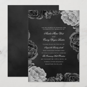 Invitación Rosa de acuarela elegante monocromo gótico