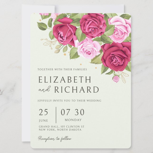 Invitación Rosa de acuarela Floral Pastel Boda (Anverso)