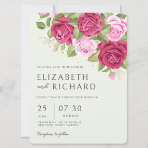 Invitación Rosa de acuarela Floral Pastel Boda