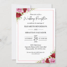 Invitación Rosa de acuarela floral Recepción de boda