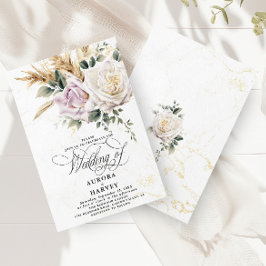 Invitación Rosa de acuarela Flores Elegante Boda de Moda
