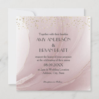 Invitación Rosa de acuarela Mármol de oro