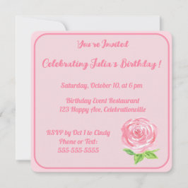 Invitación Rosa de acuarela pintada a mano FELIZ CUMPLEAÑOS 