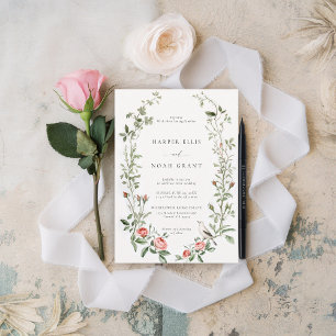Invitación Rosa de acuarela Vine Bird Moda de cabaña Boda