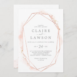 Invitación Rosa De Agua Oro Geométrica Todo En Un Boda