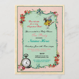 Invitación rosa de Alice In Wonderland Baby Shower