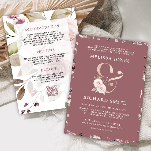 Invitación Rosa de Ampersor Floral Dusto y Boda de código QR (Subido por el creador)