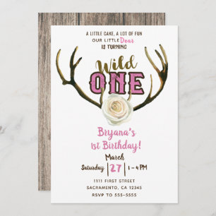 Invitación Rosa de Antlers De Un Venado Rosa Primer Fiesta