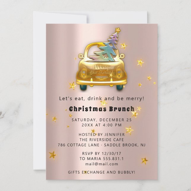 Invitación Rosa de árbol de brunch navideño de verano de oro (Anverso)