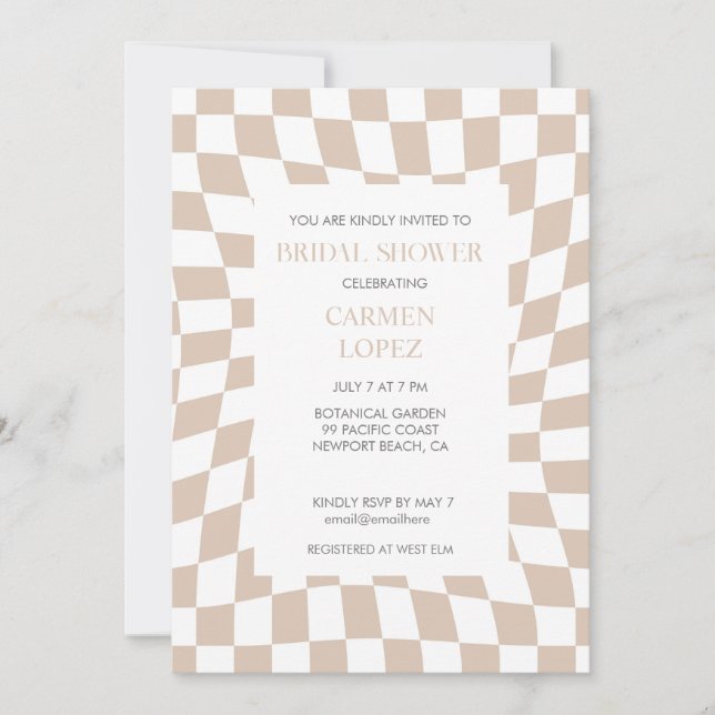 Invitación Rosa de arena moderna con ducha de novia verificad (Anverso)