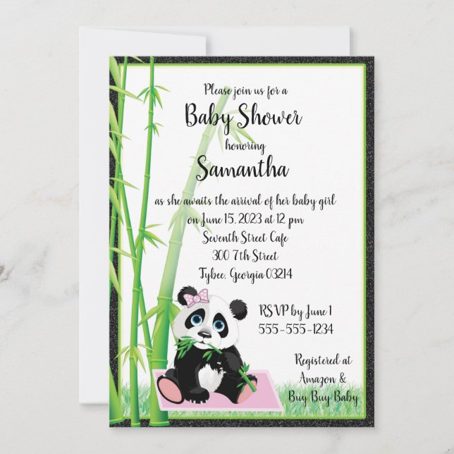 Invitación rosa de Baby Panda (Anverso)