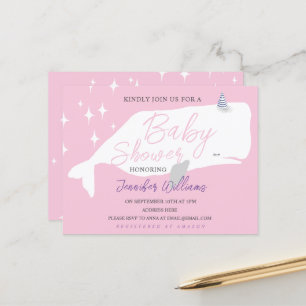 Invitación rosa de Baby Shower Chica de ballenas b