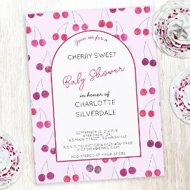 Invitación rosa de Baby Shower de cereza
