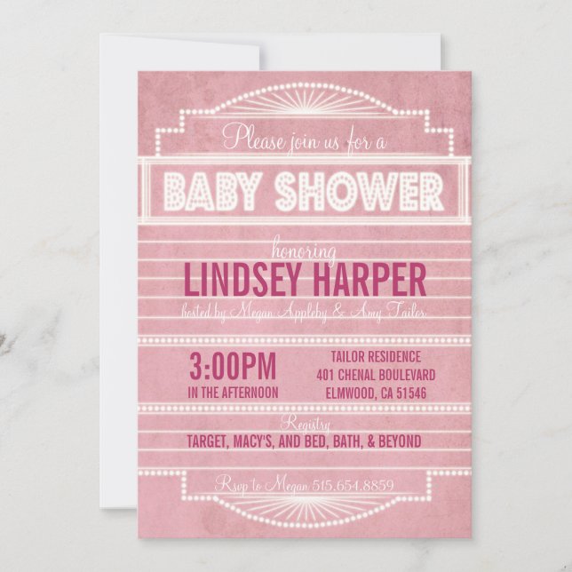 Invitación Rosa de Baby Shower de la carpa de la película de (Anverso)