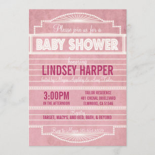 Invitación Rosa de Baby Shower de la carpa de la película de