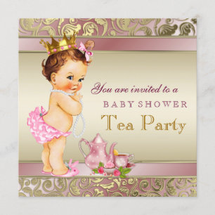 Invitación Rosa de Baby Shower de la fiesta del té y perla