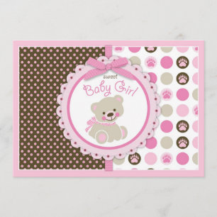 Invitación Rosa de Baby Shower de la niña del oso de peluche