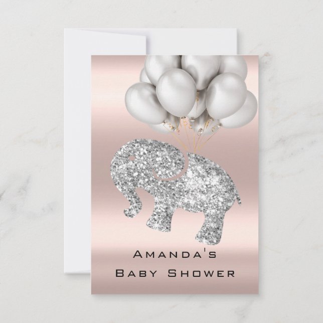 Invitación Rosa de Baby Shower Elephant Chica Boy Silver (Reverso)