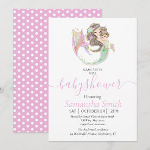 Invitación rosa de BABY SHOWER MERMAID marrón