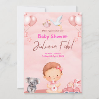 Invitación rosa de Baby Shower para Chicas - Curso