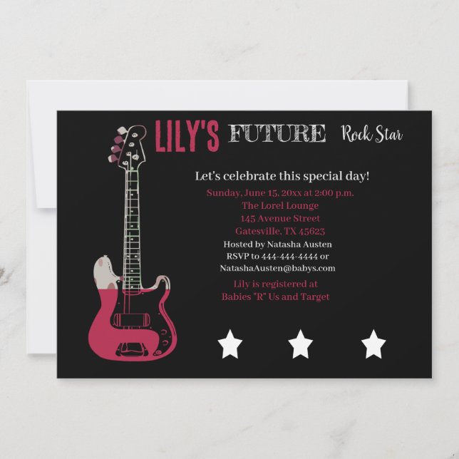 Invitación rosa de Baby Shower para Rocker Futuro (Anverso)