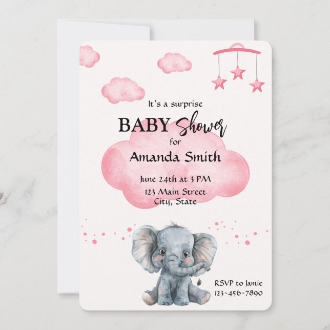 Invitación rosa de Baby Shower para sorpresa de el (Anverso)