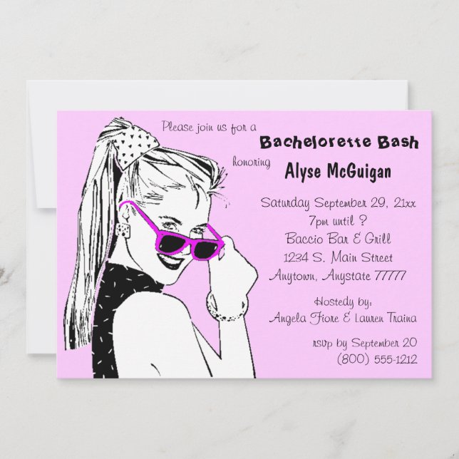 Invitación rosa de Bachelorette Bash (Anverso)