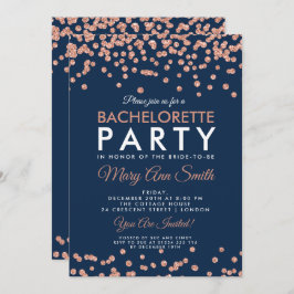 Invitación Rosa de Bachelorette Purpurina de Oro Confetti Nav